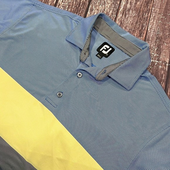 FootJoy FJ Men Blue Striped Performance Golf Club Logo Pullover Polo Shirt Large - Picture 1 of 9